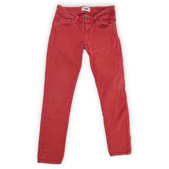 🍀Paige Skyline Ankle Peg Women's Carmine Red Denim Low Rise Skinny Jeans Size 26 - Picture 2 of 10